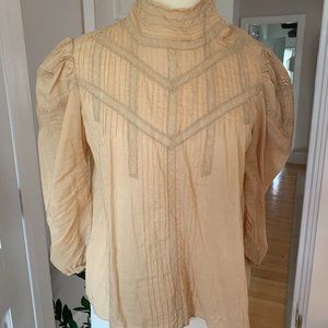 Doen 100% Cotton Romantic Blouse with button mock neck